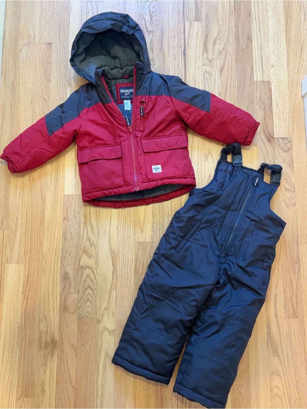 OshKosh B'gosh Red and Black Kids Winter Jacket with Black Snow Bibs